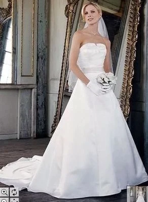 David's Bridal Michaelangelo Wedding Gown Train Strapless Sz 14 PE8120 White NEW - Image 1 of 4