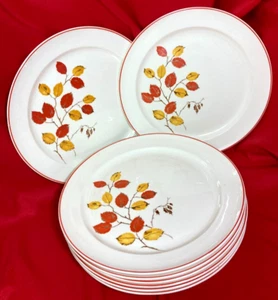Set of 8 Fall Leaves Dinner Plates 10" Vtg 1930s Taylor Smith Taylor Made in USA - Picture 1 of 6