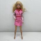 Barbie Fashion Doll Pink Long Sleeves Houndstooth Floral Dress