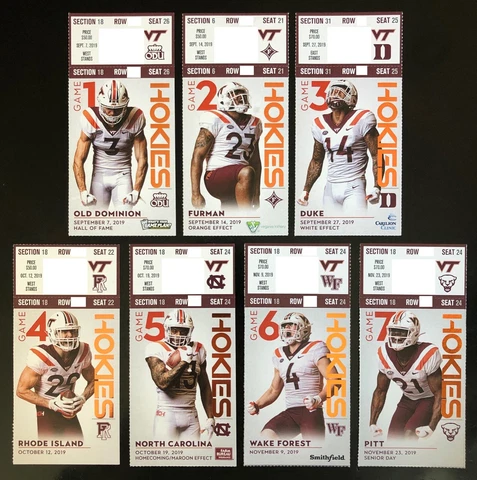2019 Virginia Tech Hokies Football Collectible Ticket Stub Choose Any Home Game Cover
