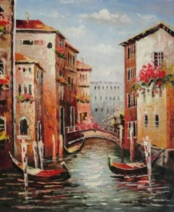 24x20 Canal with Parking Gondolas and Bridge in Venice Oil Painting - Picture 1 of 1
