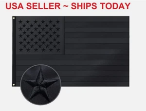 3x5FT Embroidered All Black American Flag US Black Flag Tactical Decor Blackout - Picture 1 of 7