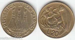 S9, SAN MARINO, 20 LIRE UCCELLINI NEL NIDO 1975 KM# 44, FDC / UNC - Imagen 1 de 1