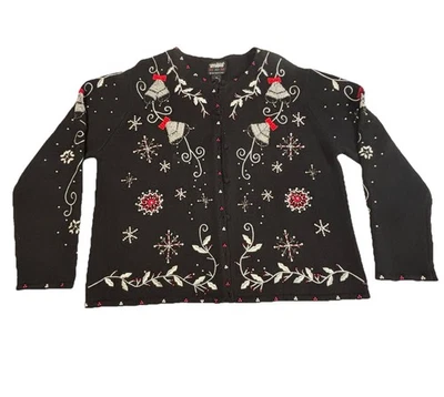 Cárdigan de Navidad Vintage Años 90 Diseñadores Originales Estudio Negro Para Mujer’s XL Feo Foto 1 de 4