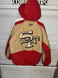 Vintage 90s Reebok NFL Pro Line San Francisco 49ers Full Zip Hooded Jacket Sz L - Picture 1 of 6