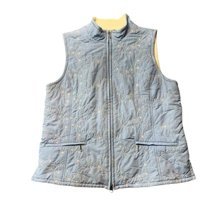 Croft & Barrow Quilted Vest Women’s M Blue White Floral Embroidered Fleece Lined - Picture 1 of 9