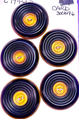 Set of 5 Large Black and Apple Juice Bakelite Coat Buttons TESTED - Image 1 of 3