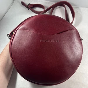 Portland Leather Goods PLG Round Circle Crossbody Cranberry Red Rare Color 9” - Picture 1 of 14