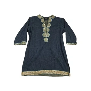 Lakshita 3/4 Long Sleeve Kurta Men's One Size Blue Bohemian Ethnic Indian Hippie - Picture 1 of 4