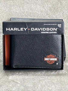 Harley-Davidson Schwarz Bifold mit Farbigem Logo Echtleder RFID Geldbörse Neu im Karton - Bild 1 von 6