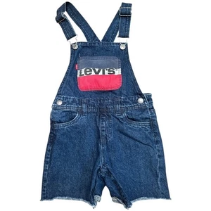 Levi's Logo Denim Dk Blue Shortalls Overalls Jean Shorts Toddler 6R - Picture 1 of 6