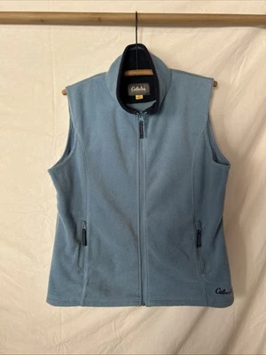 CABELA'S OUTDOOR Women's size L Lt Blue Full Zip Pockets Lightweight Fleece Vest - Image 1 of 4