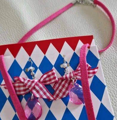 🥨🍺🎀Oktoberfest - KETTE + Ohrringe rote Schleifen 🎀🎀🎀-nie getragen - Bild 1 von 4