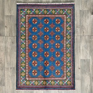 155 x 103cm Vintage Handmade Afghan Carpet Aqcha Traditional Oriental Wool Rug - Picture 1 of 24