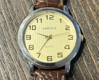 Reloj de cuarzo Watch-it de colección para hombre tono dorado verde fácil de leer Japón movimiento necesita batería Foto 1 de 4