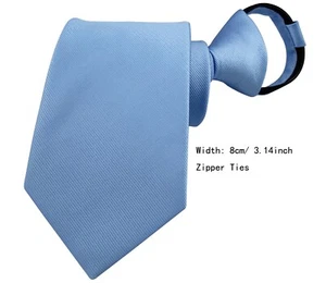 New Solid Blue 100% Silk Adjustable Zipper Pre-tied Men's Necktie Tie - Picture 1 of 2