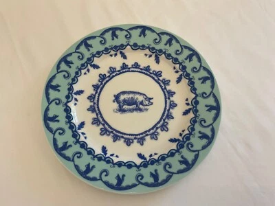 Plato de Cena Anthropologie Cerdo Ardilla Japón Retirado Granja Blanco Azul Raro Foto 1 de 4