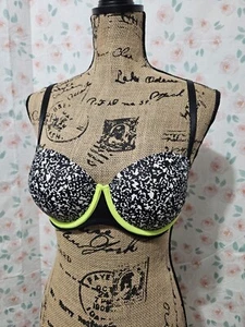PINK, WOMEN'S BLACK/WHITE POLY BL PUSH UP WEAR EVERYWHERE BRA, SIZE 36B - Picture 1 of 12