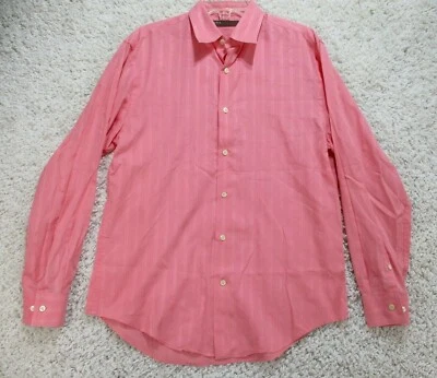 Camisa Perry Ellis Para Hombres Mediana Rosa Rayas Algodón Manga Larga Abotonada Informal Foto 1 de 4