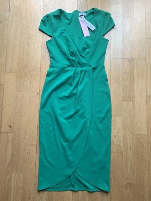 City Goddess London Emerald Green Drapped Waterfall Midi Dress Wrapped Size 8 S  - Image 1 of 4