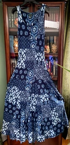 LAUREN JEANS COMPANY VINTAGE COTTON LONG DRESS IN BLUE WHITE TIE DYE PRINT S-M - Picture 1 of 11