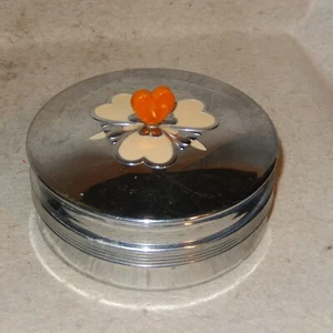 Vintage CHASE Chrome Art Deco Bakelite Covered Glass Dish Butterscotch Heart Box - Picture 1 of 7