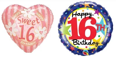 ANAGRAM, QUALATEX Happy 16th Birthday or Sweet Sixteen 18" Foil Mylar 16th Birthday Party Balloons