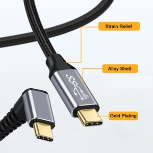 Cablecy USB-C Type-C 90 Degree Up Down Angled Male to Straight Male 10Gbps Cable - Picture 1 of 6