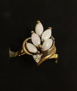 14K yellow gold vintage opal cluster ring - Size 5 -2.9g - Pre-owned - Picture 1 of 13