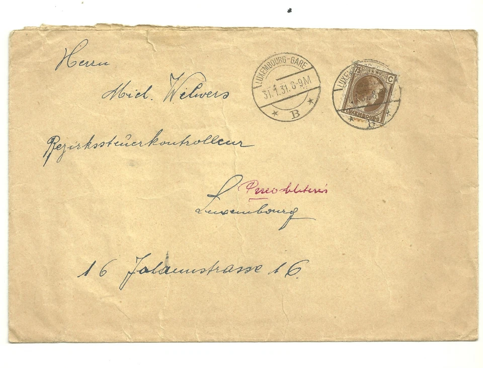 LUXEMBOURG 1931  DOMESTIC COVER    (U981) - Image 1 of 1