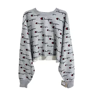 Champion Gray Reverse Weave Cropped All-Over Logo Sweatshirt Womens 2XL - Picture 1 of 3