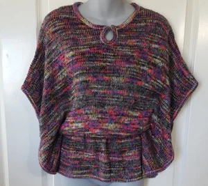 Suéter GB Niñas Estilo Poncho Multicolor Tejido Mangas Cortas Talla L Grande Usado en Excelente Condición - Imagen 1 de 5