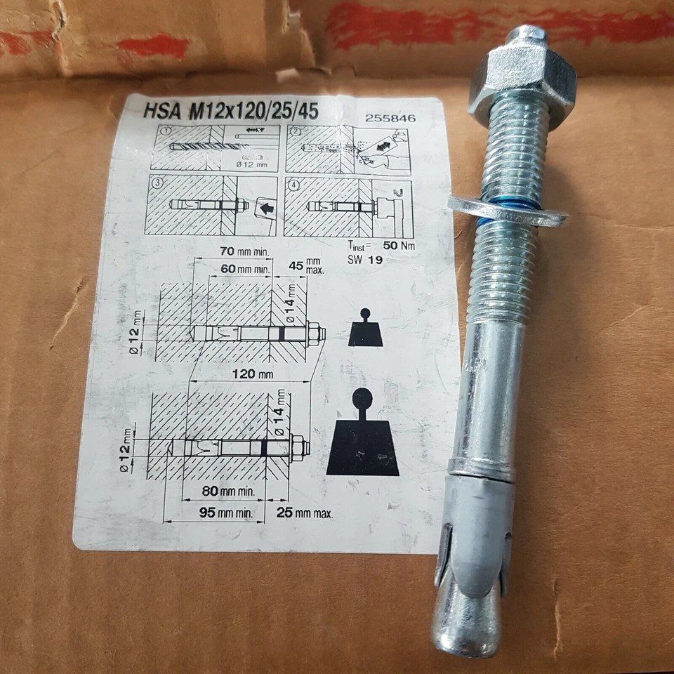 HILTI 1 PZ TASSELLO ACCIAIO ESPANSIONE HSA M12 X 120/25/45 ART.255846 - Immagine 1 di 1