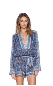 BCBGMAXAZRIA “Melodi” long sleeve summery blue boho Romper XS ($298) - Picture 1 of 10