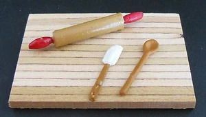 Juego de hornear cocina artesanal miniaturas para casa de muñecas pasador rodante, cuchara y espátula - Imagen 1 de 3