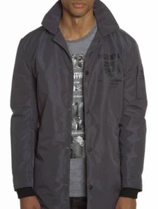 New Men's PROJEK RAW Hong Kong Trench Coat Black Charcoal Jacket Size M RRP$125 - Picture 1 of 6