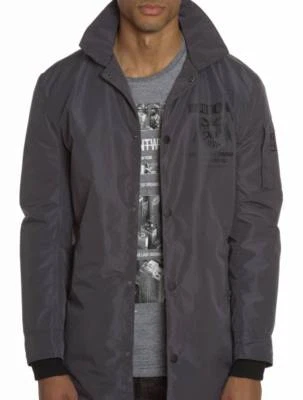 New Men's PROJEK RAW Hong Kong Trench Coat Black Charcoal Jacket Size M RRP$125 - Image 1 of 4