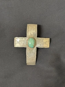 J. Slifka Designs Sterling Silver Turquoise Cross Pin - Picture 1 of 9