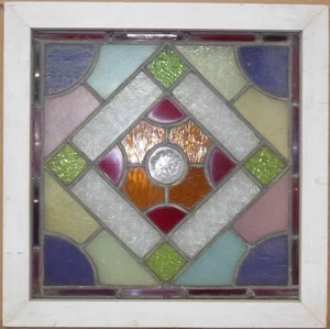 VICTORIAN ENGLISH LEADED STAINED GLASS WINDOW 18.5" X 18.75" - Picture 1 of 3