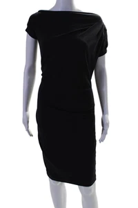Gunex Womens Cotton Boat Neck Short Sleeve Gathered Pencil Dress Blue Size 2 - Picture 1 of 5