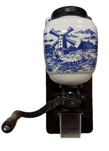 Vintage Dutch BLUE DELFT Wall Mount Porcelain Coffee Mill Hand GRINDER Windmill - Picture 1 of 6