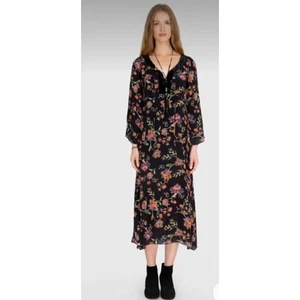 Maxi abito donna Johnny Was grande nero floreale giada Luca seta boho stravagante - Foto 1 di 10
