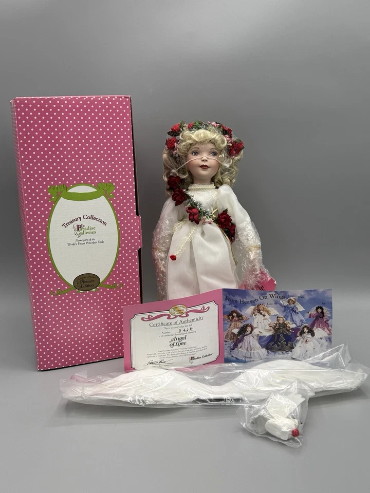Vintage Paradise Galleries Angel Of Love Porcelain Doll 13” W/ Wings, Box, & COA - Image 1 of 4
