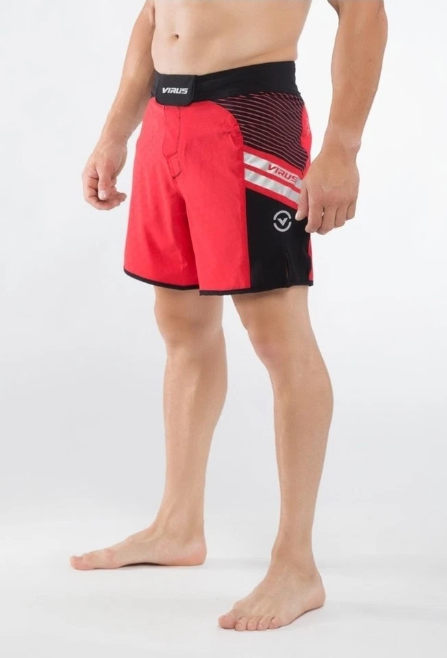ВИРУС КАТАСТРОФЫ 2 боевые шорты - красный/черный, кроссфит, MMA, BJJ, тренажерный зал, работает - Изображение 1 из 4