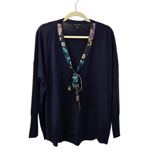 J. Crew x Abigail Borg 100% Merino Wool Floral Tie Accent V-Neck Sweater Size XL - Picture 1 of 6