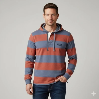 LL Bean мужской в полоску регби толстовка с капюшоном длинным рукавом хлопок пуловер M REG - Изображение 1 из 4