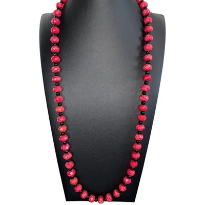 Collar Eudialito Rojo Ruso Facetado Cuentas Único Hilo 30" Foto 1 de 4