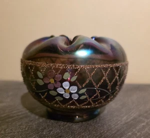 Fenton Glass Vase Plum Amethyst Rose Interior Decor Handpainted Floral Pattern - Picture 1 of 6