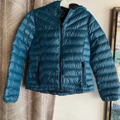 Miss Sixty Down Hooded Jacket Blue Green Packable Ultra Light Weight Quilted S - Image 1 of 4