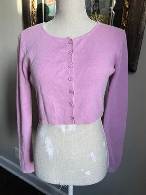 Brandy Melville Pink Rib Knit Crop Long Sleeve Button Cardigan One Size MH272 - Image 1 of 4